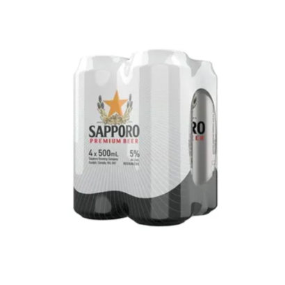 Sapporo Premium Beer (4-Can Pack, 500ml)